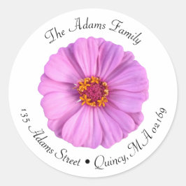Elegante Rosa Zinnia Blume Round-Address-Labels Runder Aufkleber