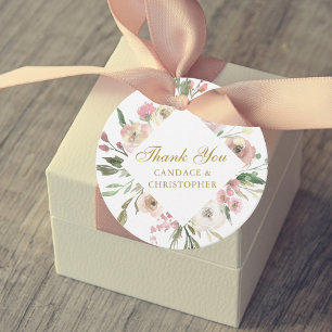 Elegante Rosafarben Florale Gold Schrift Hochzeit Geschenkanhänger