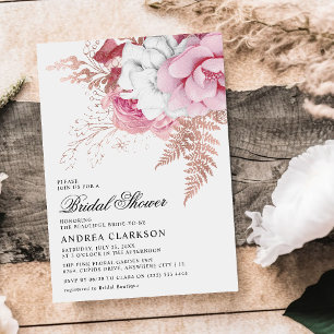 Elegante rosafarbene Aquarell-Blumen-Brautparty Einladung