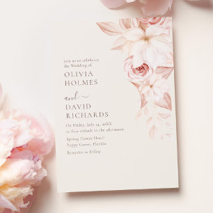 Elegante rosafarbene beige Blumen-Hochzeitseinladu Einladung