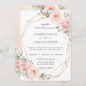 Elegante, rosafarbene Bloral Gold Geometrische Hoc Einladung (Vorne/Hinten)