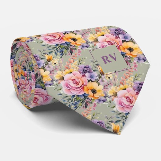 Elegante, rosafarbene Blume Grün des Wassers Krawatte (Gerollt)