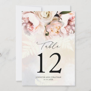 Elegante rosafarbene Blumen-Hochzeitstisch-Nummern Einladung