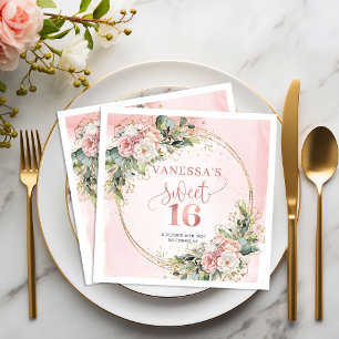 Elegante rosafarbene Blumen-Sweet-Sixteen-Serviett Serviette