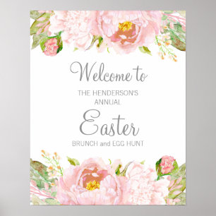Elegante rosafarbene Blumeneaster-Brunch-Ostereier Poster