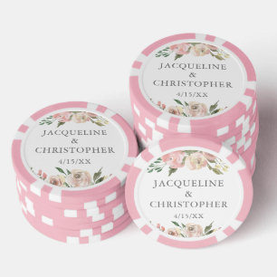 Elegante rosafarbene Blumenhochzeit Personalisiert Pokerchips