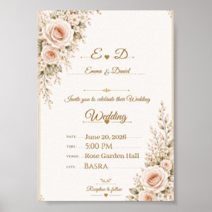 Elegante rosafarbene Blumenhochzeits-Einladung Poster