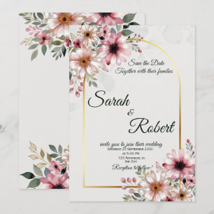 Elegante rosafarbene Blumenhochzeits-Einladungskar Einladung