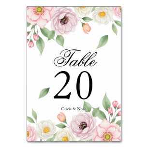 Elegante rosafarbene botanische Gartenhochzeitstis Tischnummer