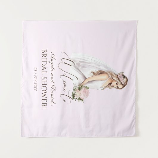 Elegante, rosafarbene Braut als Brautparty Wandteppich (Vorderseite (Horizontal))