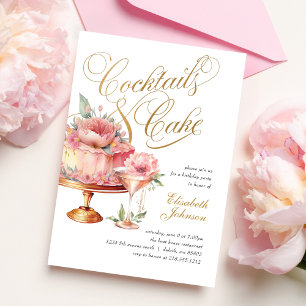 Elegante rosafarbene Cocktails-und-Torte-Geburtsta Einladung
