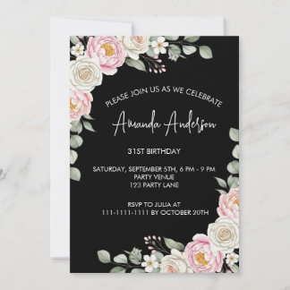 Elegante rosafarbene Floral-Aquarell-Geburtstagsei Einladung