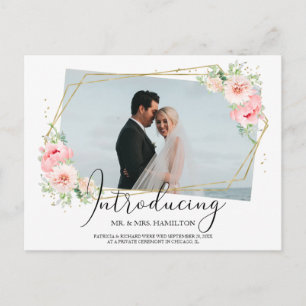 Elegante rosafarbene Floral-Elopement-Bekanntmachu Postkarte