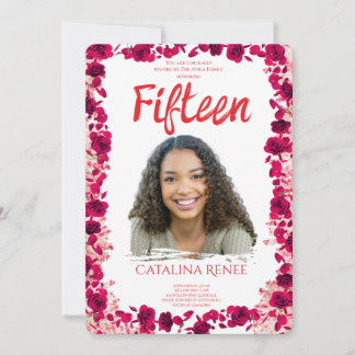 Elegante rosafarbene Floral-Quinceañera-Einladung Einladung