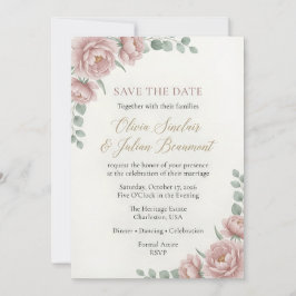 Elegante rosafarbene florale Aquarell-Hochzeit  Einladung