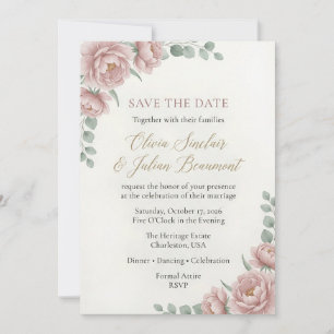 Elegante rosafarbene florale Aquarell-Hochzeit Einladung