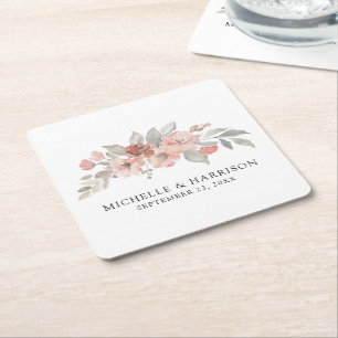 Elegante rosafarbene florale Aquarell-Hochzeit Rechteckiger Pappuntersetzer