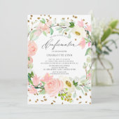 Elegante, rosafarbene, florale Bestätigung Einladung (Stehend Vorderseite)