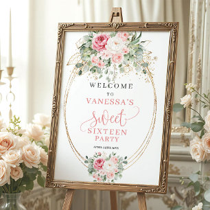 Elegante rosafarbene florale goldene Boho-Sweet-Si Poster