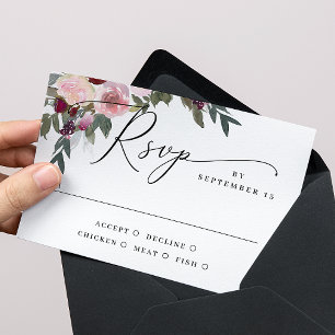 Elegante rosafarbene florale Hochzeit Wasserfarb RSVP Karte