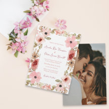 Elegante rosafarbene florale Hochzeits-Foto-Einlad