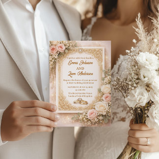 Elegante rosafarbene Florale Hochzeitseinladung Folieneinladung