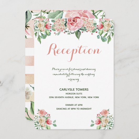 Elegante, rosafarbene, florale Hochzeitsempfehlung Begleitkarte (Vorne/Hinten)