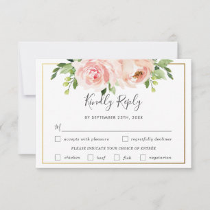Elegante rosafarbene Florale Hochzeitsmenüauswahl- RSVP Karte