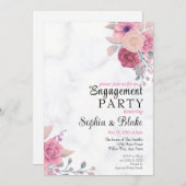 Elegante rosafarbene, florale Marmoroptik Einladung (Vorne/Hinten)