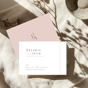 Elegante rosafarbene florale Monogramm-Hochzeits-R RSVP Karte