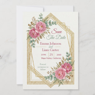 Elegante rosafarbene florale Save-the-Date-Karte Einladung