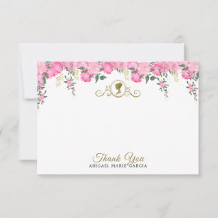 Elegante rosafarbene florale viktorianische Brautp Dankeskarte