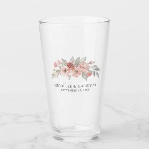 Elegante rosafarbene florale Wasserfarben-Hochzeit Glas