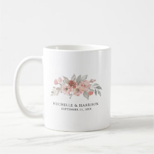 Elegante rosafarbene florale Wasserfarben-Hochzeit Kaffeetasse