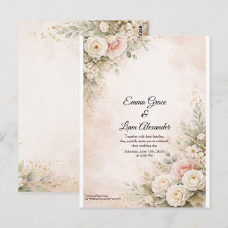 Elegante rosafarbene florale Wasserfarben-Hochzeit Postkarte