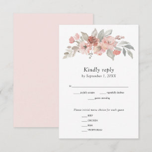 Elegante rosafarbene florale Wasserfarben-Hochzeit RSVP Karte
