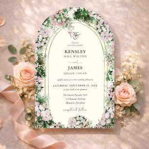 Elegante rosafarbene Gartenhochzeit mit Foto  Einladung