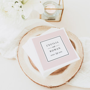 Elegante rosafarbene gerahmte Monogramm-Hochzeit Serviette