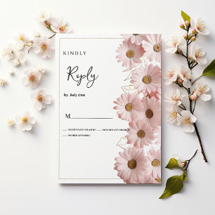 Elegante rosafarbene goldene Daisy Blumen RSVP  Einladung
