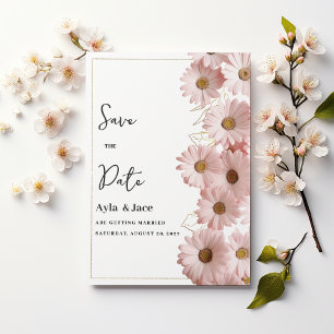 Elegante rosafarbene goldene Daisy Blumen Save-the Einladung