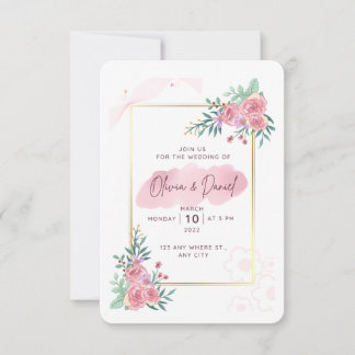 Elegante rosafarbene Hochzeits-Einladung mit flora Einladung