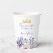 Elegante rosafarbene Lila Blütenkrone Quinceañera Pappbecher (Rückseite)