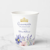 Elegante rosafarbene Lila Blütenkrone Quinceañera Pappbecher (Vorderseite)