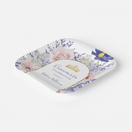 Elegante rosafarbene Lila Blütenkrone Quinceañera Pappteller (Gewinkelt)