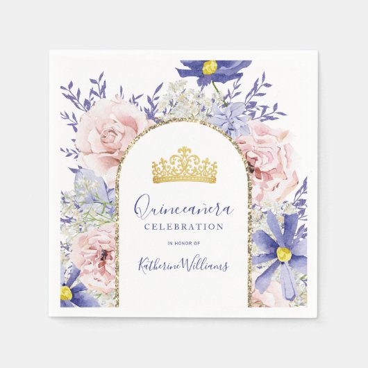 Elegante rosafarbene Lila Blütenkrone Quinceañera Serviette (Vorderseite)