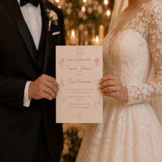 Elegante rosafarbene minimalistischer Hochzeit Einladung
