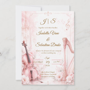 Elegante rosafarbene musikalische Hochzeit Einladung