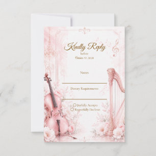 Elegante rosafarbene musikalische Hochzeit RSVP Karte