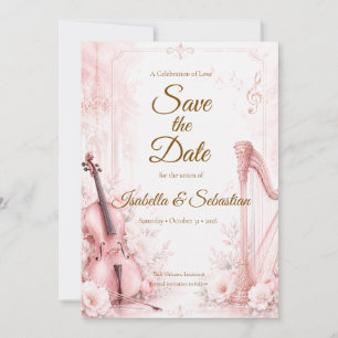 Elegante rosafarbene musikalische Hochzeit Save The Date