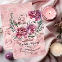 Elegante rosafarbene Nelken 40. Geburtstag Party